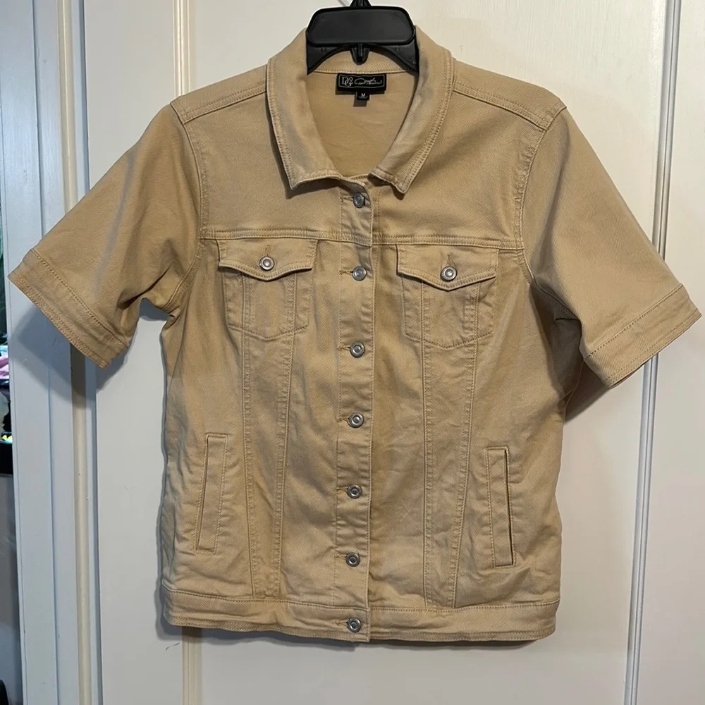 Denim Khaki Women’s Stretchy Short Sleeve Button Up Jacket Size Medium - Picture 1 of 9